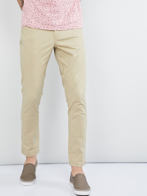 

max Men Khaki Regular Fit Solid Trousers