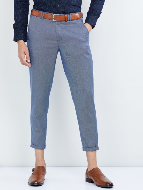 

max Men Blue Regular Fit Solid Regular Trousers