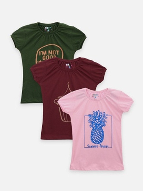 

LilPicks Girls Pack of 3 Printed Tops, Multi