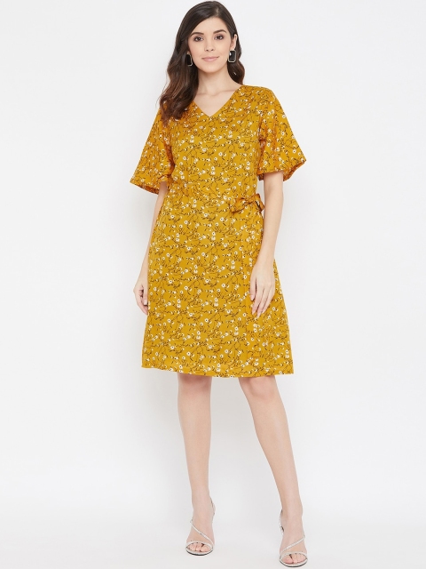 

Color Cocktail Women Yellow Floral Printed A-Line Dress