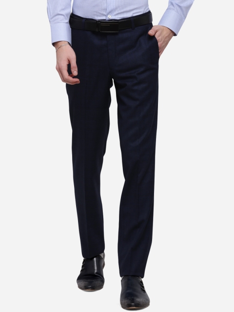 

METAL Men Navy Blue Slim Fit Solid Formal Trousers