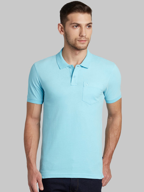 

Parx Men Turquoise Blue Solid Polo Collar T-shirt