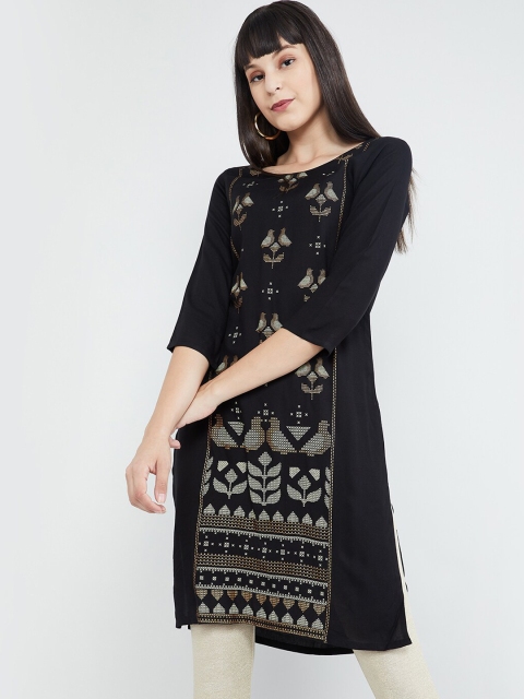 

max Women Black Printed Straight Kurta