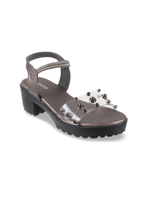 

Mochi Girls Grey & Transparent Embellished Block Heels