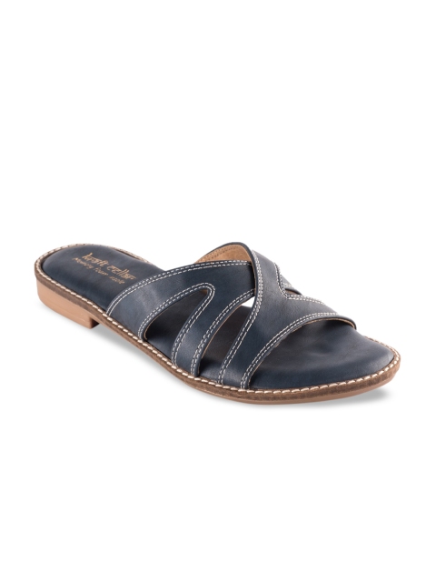 Kraft Cellar Women Navy Blue Solid PU Open Toe Flats