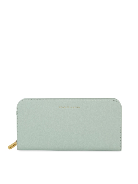 

CHARLES & KEITH Women Sea Green Solid Zip Around Wallet