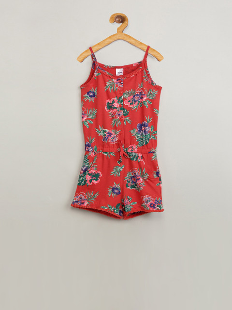 

max Girls Red & Green Floral Printed Romper