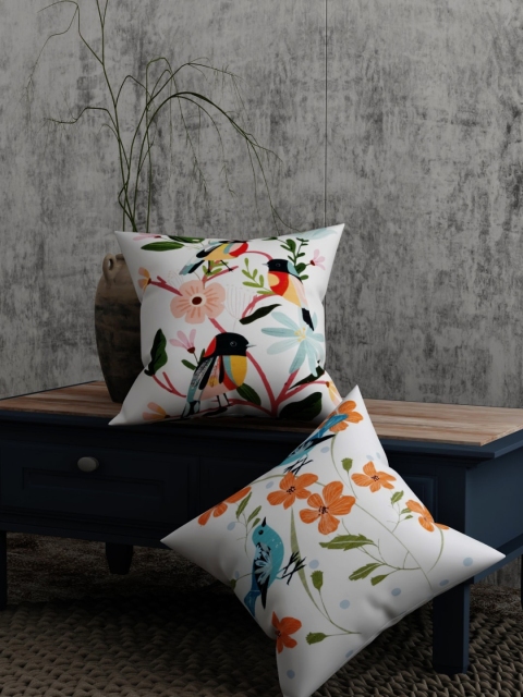 

EverHOME Set of 2 Off-White & Orange Floral Square Cushion Covers