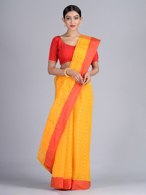 

Mitera Yellow & Orange Pure Cotton Woven Design Handloom Taant Saree