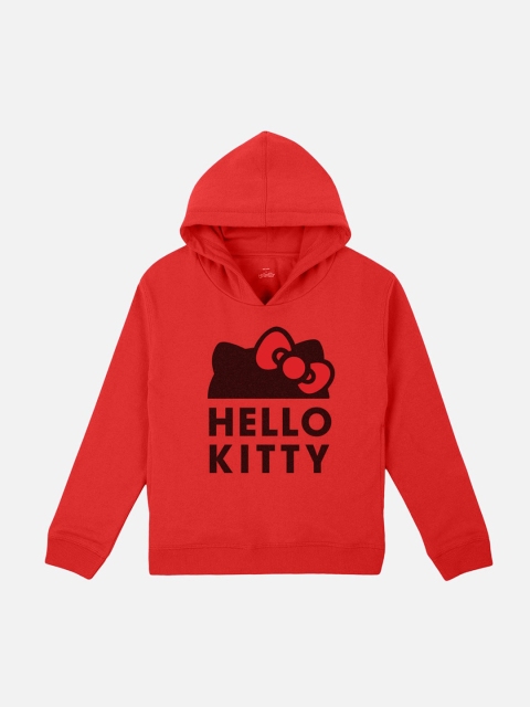 

Kids Ville Girls Red & Black Hello Kitty Printed Hooded Pullover Sweatshirt