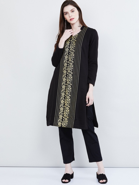

max Women Black & Beige Printed Straight Kurta