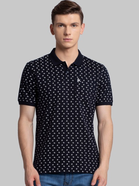 

Parx Men Navy Blue & White Printed Polo Collar T-shirt