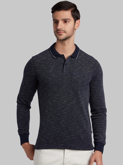 

Parx Men Blue Self Design Polo Collar T-shirt