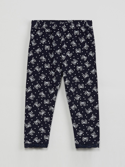 

max Girls Blue & White Printed Ankle-Length Leggings
