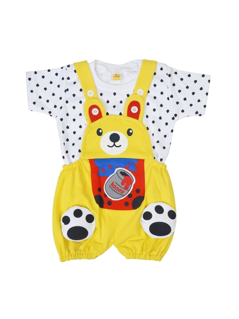 

BORN WEAR Unisex Kids Yellow & White Printed T-shirt with Shorts