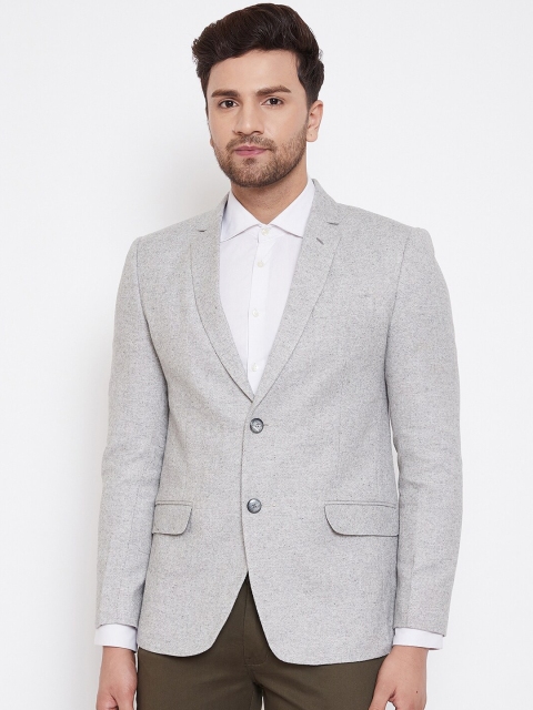 

Spirit Men Self Design Grey Single Breasted Blazer
