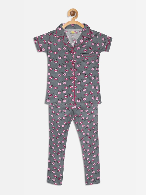 

Punkster Girls Grey & Pink Printed Night suit