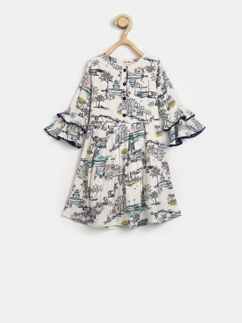 

Bella Moda Girls White & Black Printed A-Line Dress