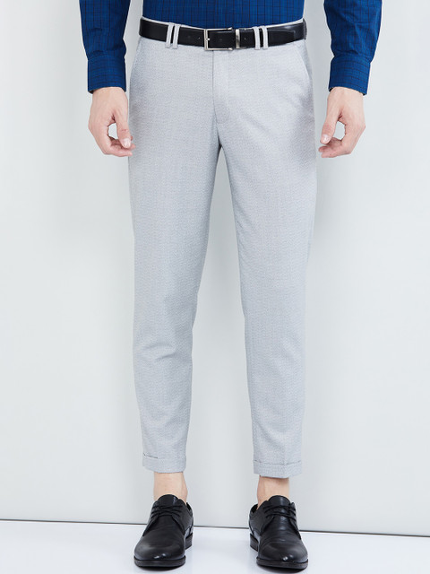 

max Men Grey Regular Fit Solid Regular Trousers