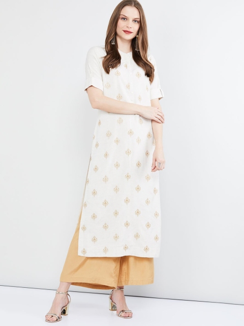 max Women Off-White Embroidered Straight Kurta