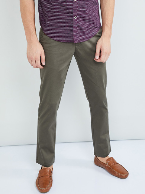 

max Men Olive Green Regular Fit Self Design Chinos