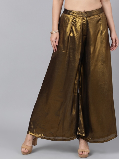 

AKS Couture Women Gold-Toned & Black Solid Flared Palazzos