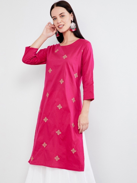 

max Women Pink Embroidered Straight Kurta