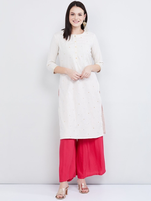 

max Women Off-White Embroidered Straight Kurta