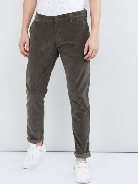 

max Men Olive Green Regular Fit Solid Regular Trousers