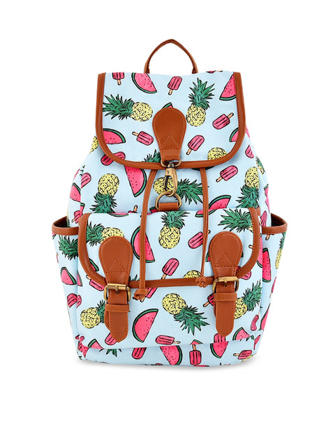 

Lychee bags Women Blue & Pink Printed Canvas Backpack