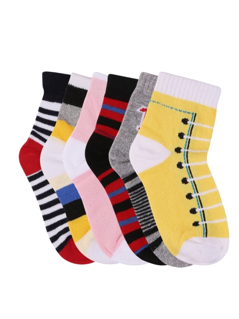 

SUPERMODA Kids Pack of 6 Striped Ankle-Length Socks, Multi