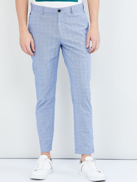 

max Men Blue Regular Fit Checked Chinos