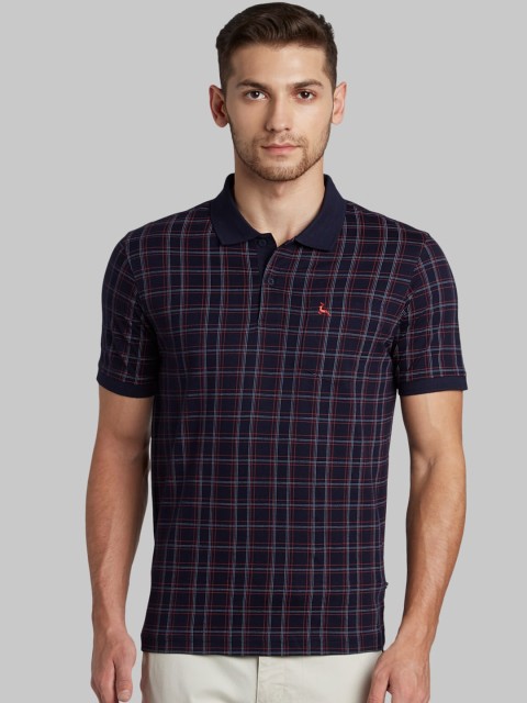 

Parx Men Blue & Red Checked Polo Collar T-shirt