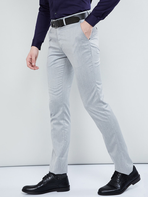 

max Men Grey Regular Fit Solid Formal Trousers