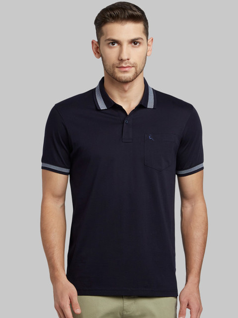 

Parx Men Navy Blue Solid Polo Collar T-shirt