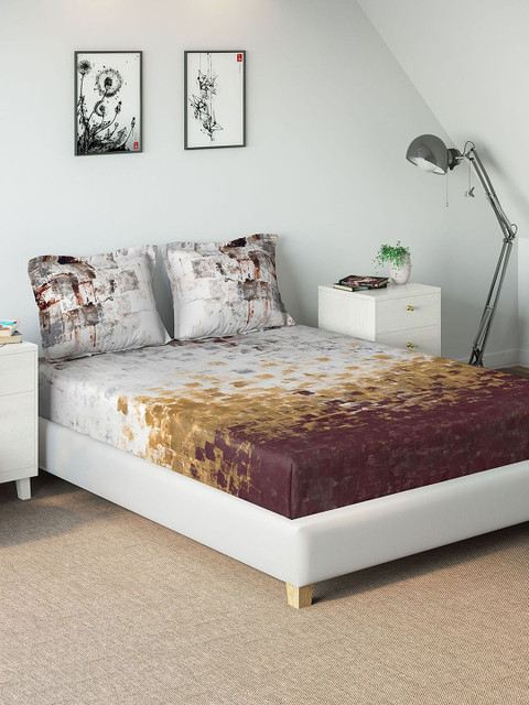

DDecor Grey & Brown Abstract 300 TC Cotton 1 King Bedsheet with 2 Pillow Covers