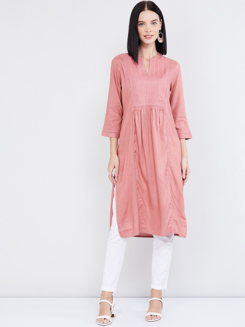 

max Women Peach-Coloured Solid A-Line Kurta