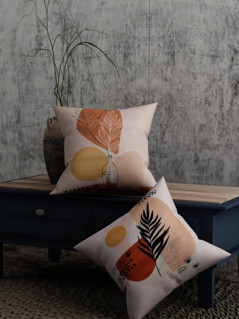

EverHOME White & Beige Set of 2 Floral Square Cushion Covers