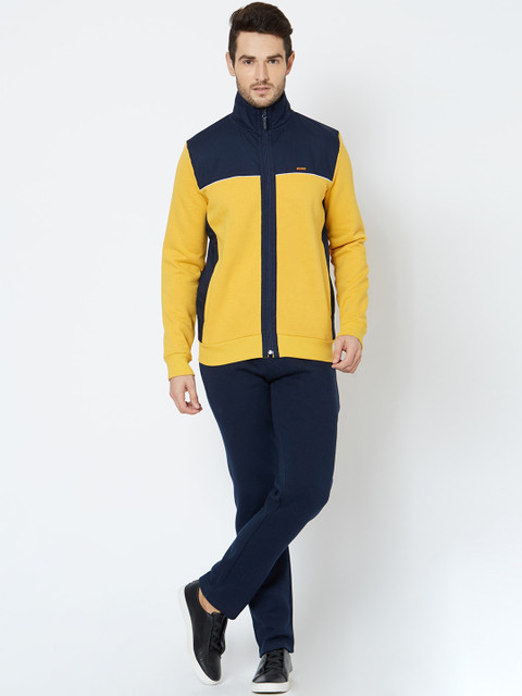 

Sweet Dreams Men Yellow & Navy Blue Colourblocked Tracksuit