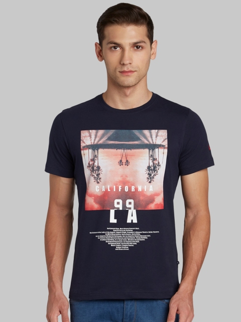 

Parx Men Navy Blue Printed Round Neck T-shirt