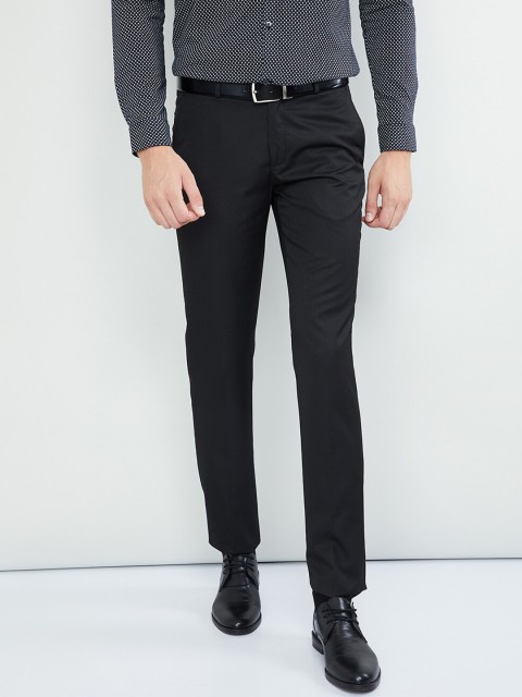 

max Men Black Regular Fit Solid Formal Trousers