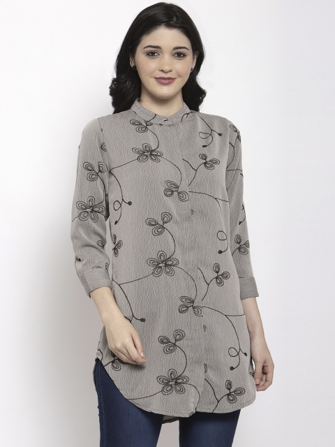 

Aujjessa Women Grey Melange Printed Shirt Style Top
