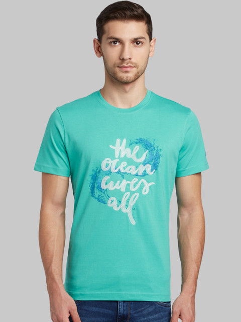 

Parx Men Sea Green Printed Round Neck T-shirt
