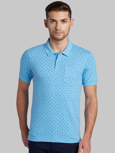 

Parx Men Blue Printed Polo Collar T-shirt