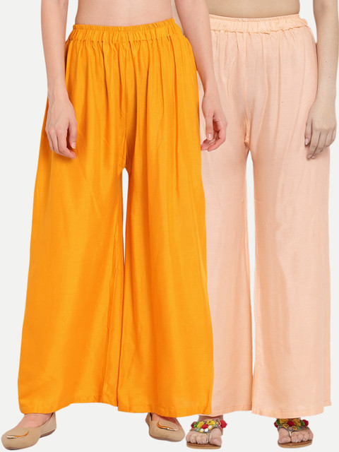 

TAG 7 Women Pack Of 2 Solid Flared Palazzos, Peach