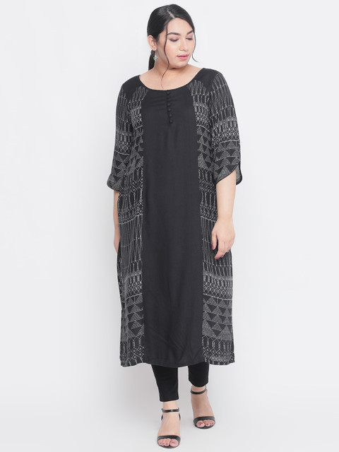 

Amydus Women Black Printed Straight Kurta