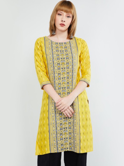 

max Women Yellow & Blue Printed Straight Kurta