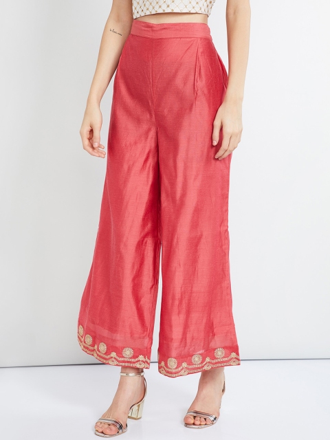 

max Women Pink Hem Design Wide Leg Palazzos