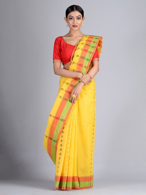 

Mitera Yellow & Orange Pure Cotton Woven Design Handloom Taant Saree