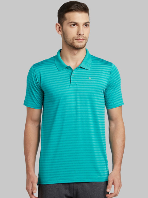 

Parx Men Green Striped Polo Collar T-shirt